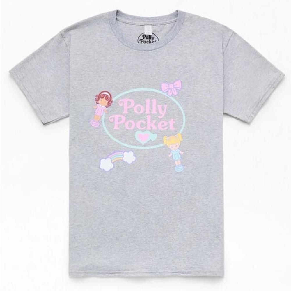Kids Polly Pocket Gray Logo T-Shirt - Size Medium     girls kids toy toys mattel